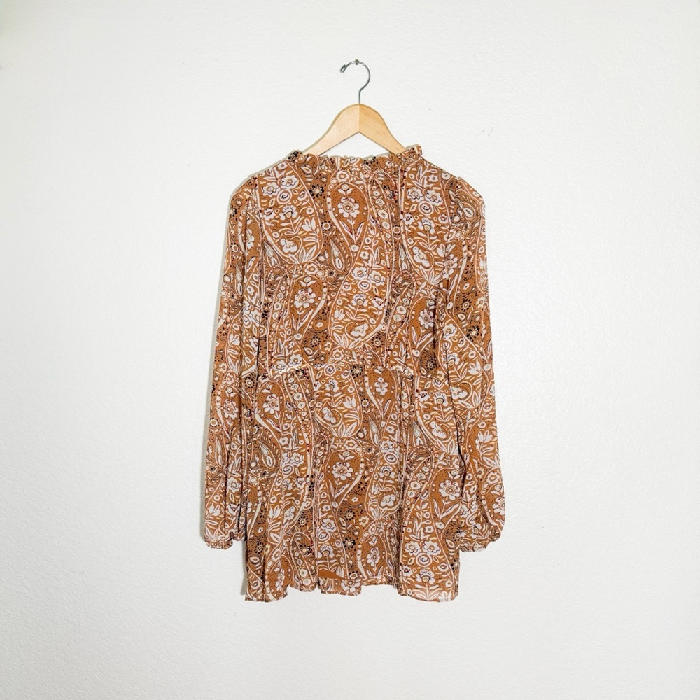 MELLODAY Brown Paisley Ruffle Blouse - Picture 2 of 2